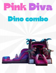 Pink Diva Dino bounce house w/slide combo