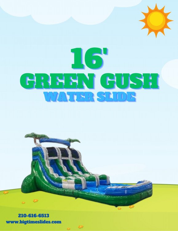 16' Green Gush double lane water slide