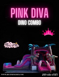 pink20diva 1704921064 Pink Diva Dino bounce house w/slide combo