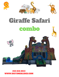 Giraffe Safari bounce house w/ slide combo (wet/dry)