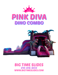 pink20diva 1767886463 1 Pink Diva Dino bounce house w/slide combo (wet/dry)